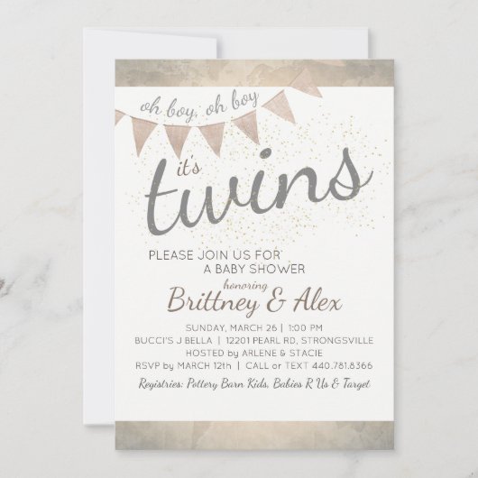 それは双生児です! ベビーシャワーの招待状 招待状 (正面)