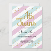 それは双生児のベビーシャワーのピンクの青い女の子の男の子の招待です 招待状 (正面)