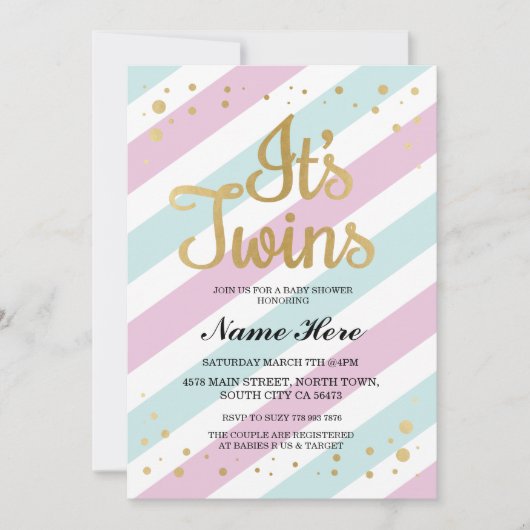 それは双生児のベビーシャワーのピンクの青い女の子の男の子の招待です 招待状 (正面)