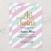 それは双生児のベビーシャワーのピンクの青い女の子の男の子の招待です 招待状 (正面/裏面)