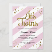 それは双生児の女の子のベビーシャワーのピンクの金ゴールドの招待です 招待状 (正面)