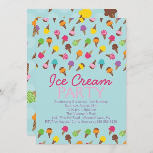 それは夏のアイスクリームのパーティの招待状です 招待状 (正面/裏面)
