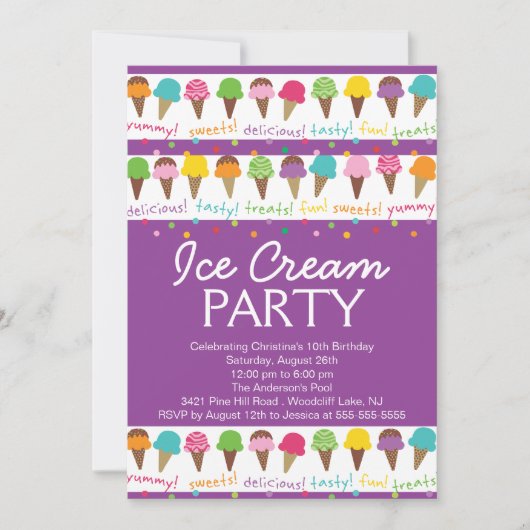 それは夏のアイスクリームのパーティの招待状です 招待状 (正面)