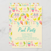 それは夏のビーチのプールのパーティの招待状です 招待状 (正面/裏面)