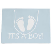 それは大きい男の子のかわいい足跡のベビーシャワーのパーティーです ラージペーパーバッグ (正面)