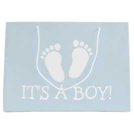 それは大きい男の子のかわいい足跡のベビーシャワーのパーティーです ラージペーパーバッグ