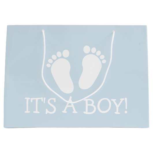 それは大きい男の子のかわいい足跡のベビーシャワーのパーティーです ラージペーパーバッグ (正面)