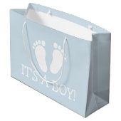 それは大きい男の子のかわいい足跡のベビーシャワーのパーティーです ラージペーパーバッグ (裏面アングル)