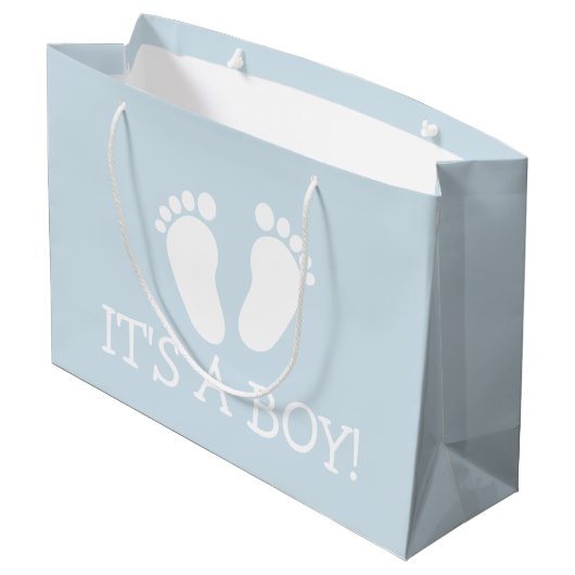 それは大きい男の子のかわいい足跡のベビーシャワーのパーティーです ラージペーパーバッグ (裏面アングル)