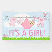 それは女の子です! (CLOTHESLINEのピンクのデザインのベビー) 横断幕 (横)