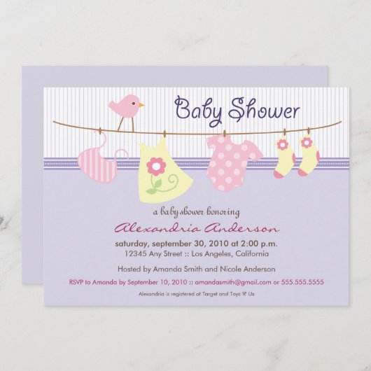 それは女の子です! Clotheslineのベビーシャワーの招待状 招待状 (正面/裏面)