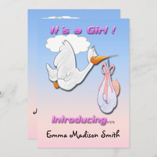 それは女の子のこうのとりの誕生の発表です 案内状 (正面/裏面)