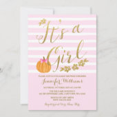 それは女の子のカボチャ秋のベビーシャワーです 招待状 (正面)