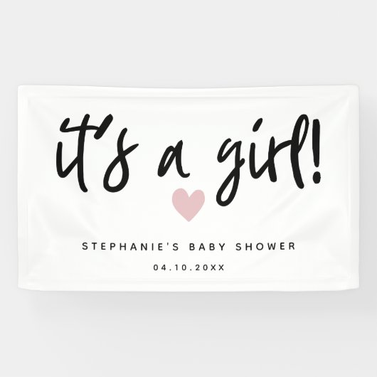 それは女の子のシンプルなピンクのハートのベビーシャワーです 横断幕 (横)