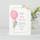 それは女の子のピンクのブランデーグラスのベビーシャワーです 招待状 (スタンド正面)