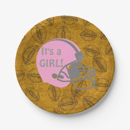 それは女の子のフットボールのテーマのベビーシャワーの紙皿です ペーパープレート (正面)
