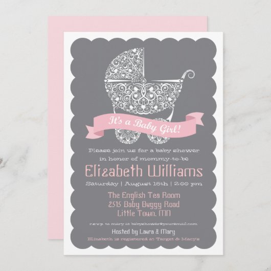 それは女の子のベビーシャワーの招待状です 招待状 (正面/裏面)