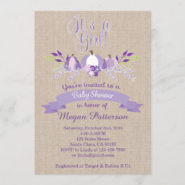 それは女の子のラベンダーのカボチャベビーシャワーの招待です 招待状