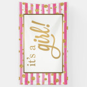 それは女の子の旗-新生児-ピンクおよび金ゴールドです 横断幕 (縦)