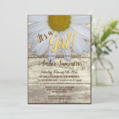 それは女の子の素朴な花のデイジーの庭のベビーシャワーです 招待状 (スタンド正面)