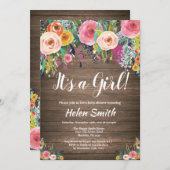 それは女の子の素朴な花のベビーシャワーの招待状です 招待状 (正面/裏面)