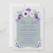 それは女の子の紫のフローラの赤ちゃんシャワー写真のアーチ 招待状 (正面)