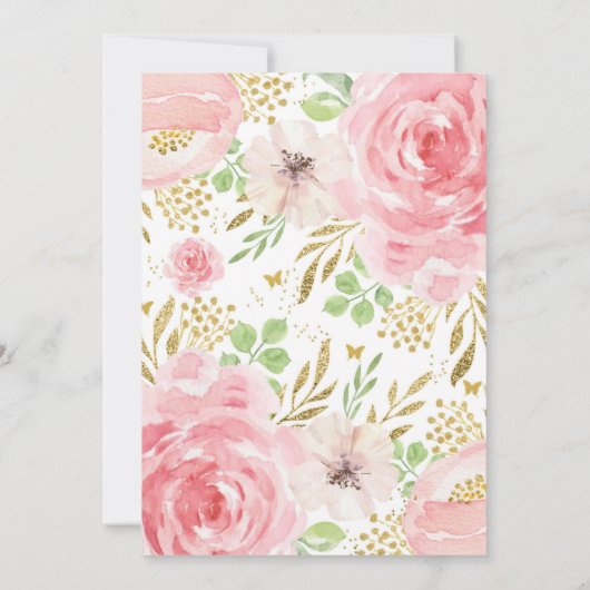 それは女の子の花の蝶ベビーシャワーの招待です 招待状 (裏面)