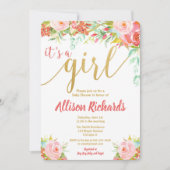 それは女の子の花柄のベビーシャワー招待状です 招待状 (正面)