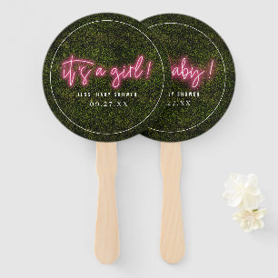 それは女の子のOh明るいピンクのネオンベビーシャワーです ハンドファン