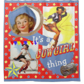 それは女性のカーボーイ事西ロデオroping女性のカーボーイ シャワーカーテン (正面)