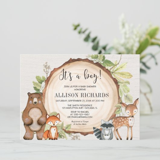 それは少年の素朴な森林動物の赤ちゃんシャワーだ 招待状 (スタンド正面)