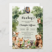それは少年の素朴な森林動物の赤ちゃんシャワーだ 招待状 (正面/裏面)