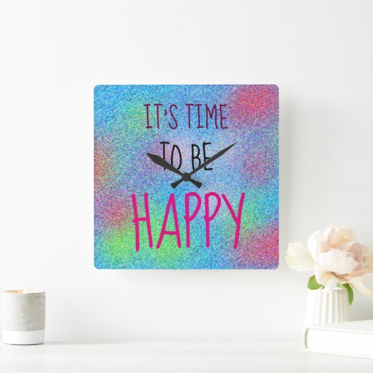 それは幸せで陽気なカラフルである時間です スクエア壁時計 (ホーム)