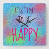 それは幸せで陽気なカラフルである時間です スクエア壁時計 (正面)