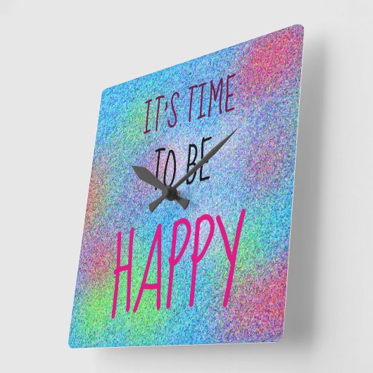 それは幸せで陽気なカラフルである時間です スクエア壁時計 (傾斜)