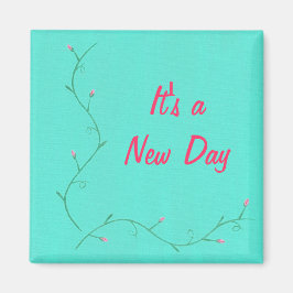 それは新しい日だ、ピンクの花は緑の確認を芽を出す マグネット