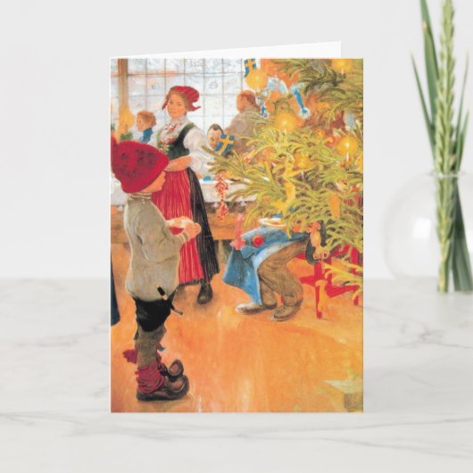 それは木を見ているクリスマスの時間再度-男の子です シーズンカード (正面)