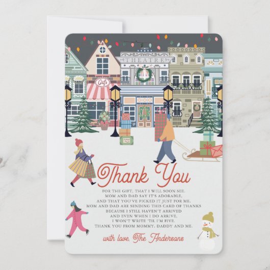 それは村の休日の町のベビーシャワーを取る サンキューカード (正面)