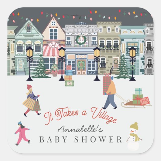 それは村の休日の町のベビーシャワーを取る スクエアシール (正面)