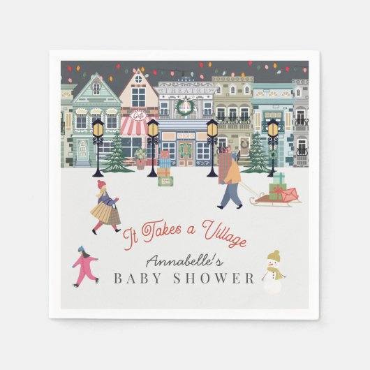 それは村の休日の町のベビーシャワーを取る スタンダードカクテルナプキン (正面)