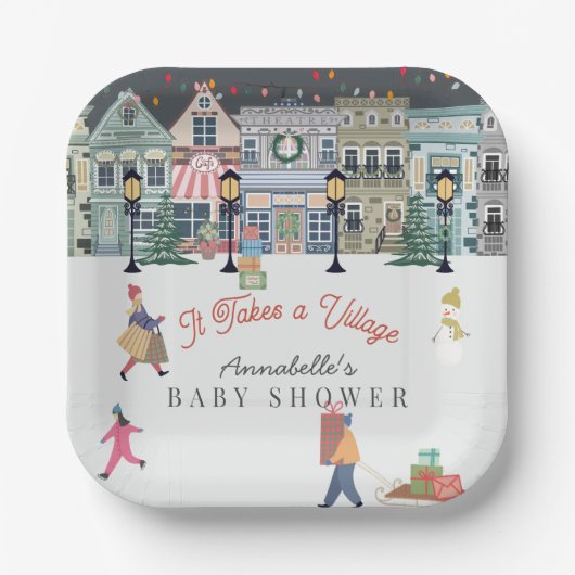 それは村の休日の町のベビーシャワーを取る ペーパープレート (正面)