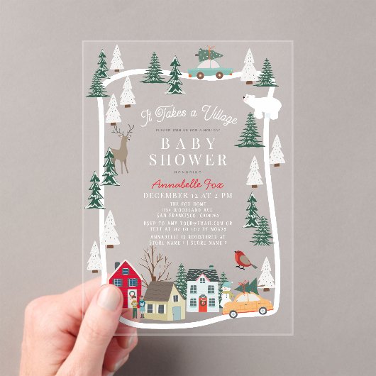 それは村の休日の町の赤ちゃん澄んシャワーを取る アクリル招待状 (インサイチュ (ポータブル))