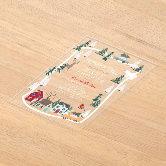 それは村の休日の町の赤ちゃん澄んシャワーを取る アクリル招待状 (レイダウン)