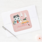 それは村の休日の町ピンクの赤ちゃんシャワーを取る スクエアシール (封筒)