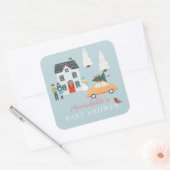 それは村の休日の町ブルーベビーシャワーを取る スクエアシール (封筒)