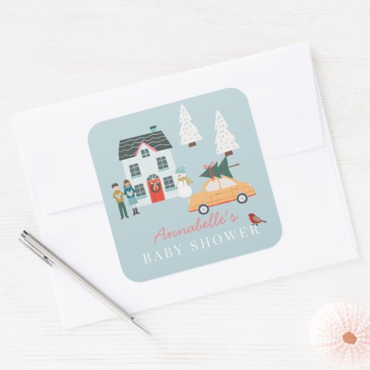 それは村の休日の町ブルーベビーシャワーを取る スクエアシール (封筒)