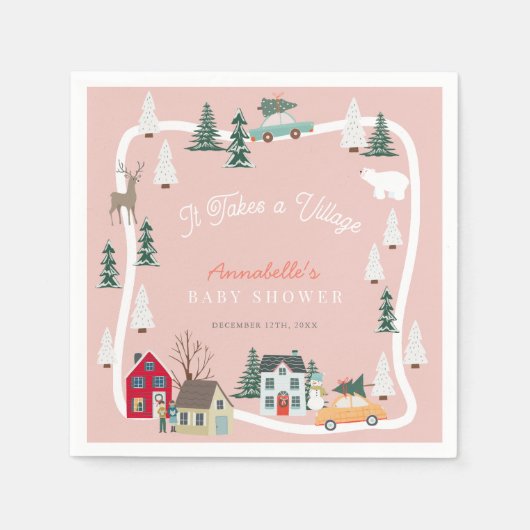 それは村の休日ピンクの赤ちゃんシャワーを取る スタンダードカクテルナプキン (正面)
