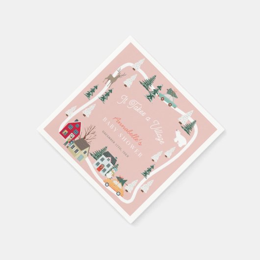 それは村の休日ピンクの赤ちゃんシャワーを取る スタンダードカクテルナプキン (角)