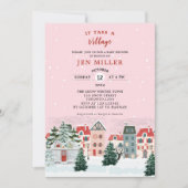 それは村の冬のピンクの赤ちゃんシャワーを取る 招待状 (正面)