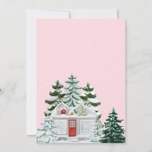 それは村の冬のピンクの赤ちゃんシャワーを取る 招待状 (裏面)